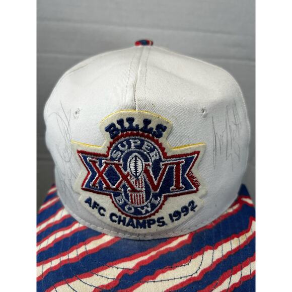 VTG 1992 Buffalo Bills Super Bowl autograph Bruce Smith Jeff Wright hat DAMAGED - Picture 4 of 16